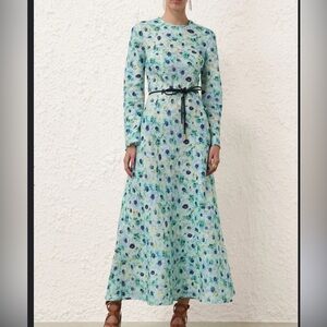 Floral Long Sleeve Dress - Blue and Green - ZIMMERMAN